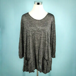 Comfy USA Size Large L Cindy Black Stripe Scoop Neck 3/4 Sleeve Pocket Tunic Top